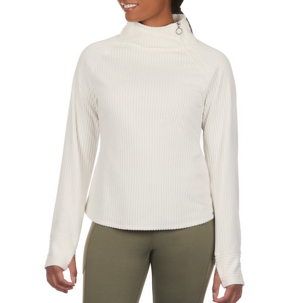The American Outdoorsman Women Cream Ottoman Stripe Pullover Mock Neck Fleece L